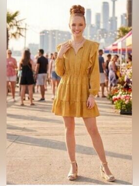 Wilfred Floral Tiered Mini Dress – Mustard Gold – Size S